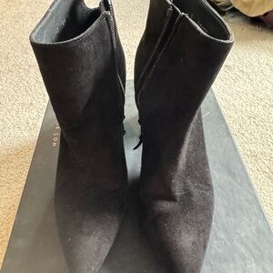 Stuart Weitzman Black Suede Ankle Booties with Pointed Toe